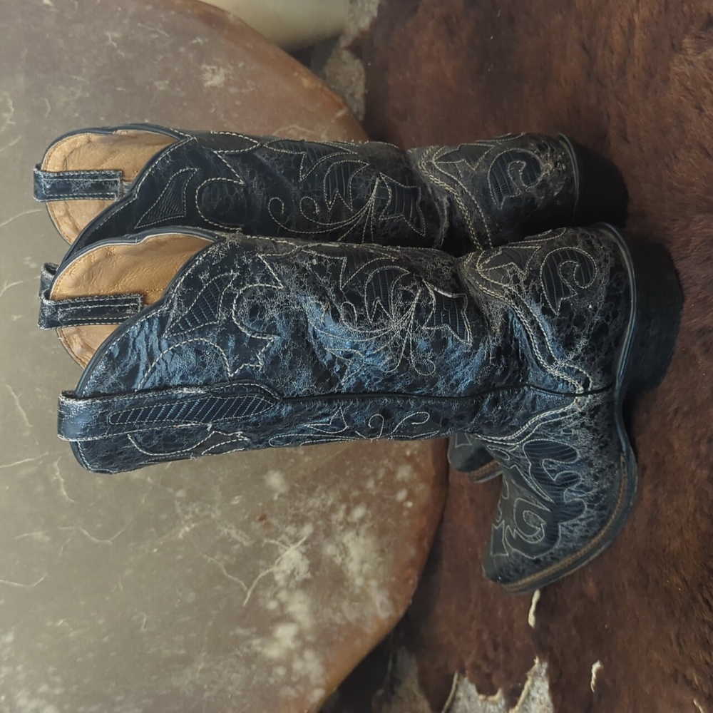 JB DILLON JBW2200 Black goat leather cowgirl boots cutout black lizard inlay 7.5 - Picture 9 of 16